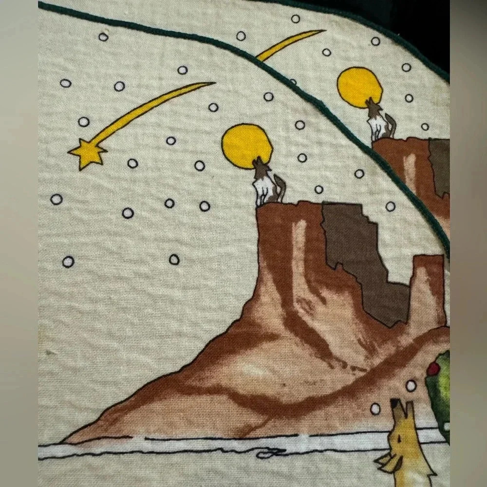 VTG Southwestern Christmas Coyote Placemats Set of 3 Native American Cactus 90s - Picture 10 of 15